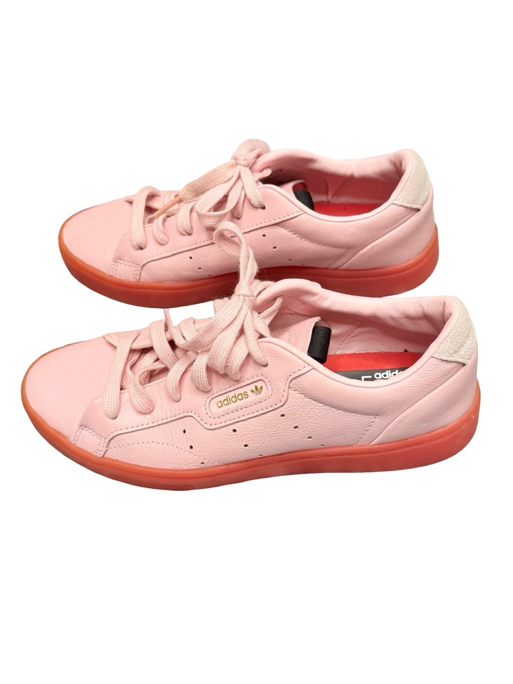 ADIDAS Originals Sleek Diva Pink Red Sole Leather Sneakers BD7475 Size 6!